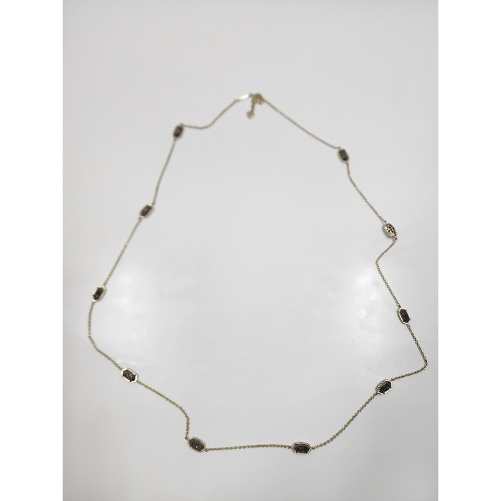 Kendra Scott Black Drusy Elisa Station Long Necklace Gold Tone Filigree - Picture 6 of 6